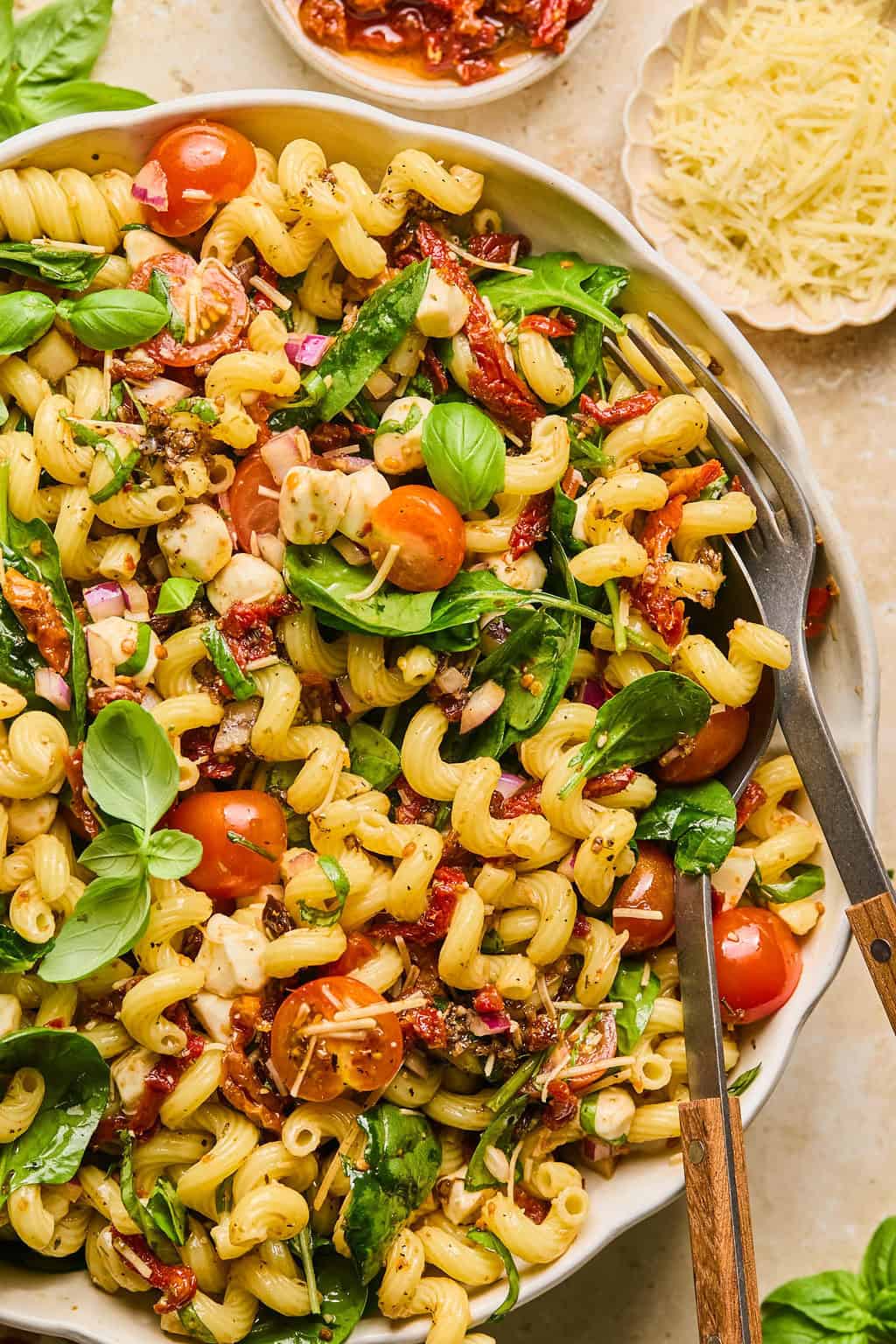 zucchini pasta salad with avocado spinach dressing