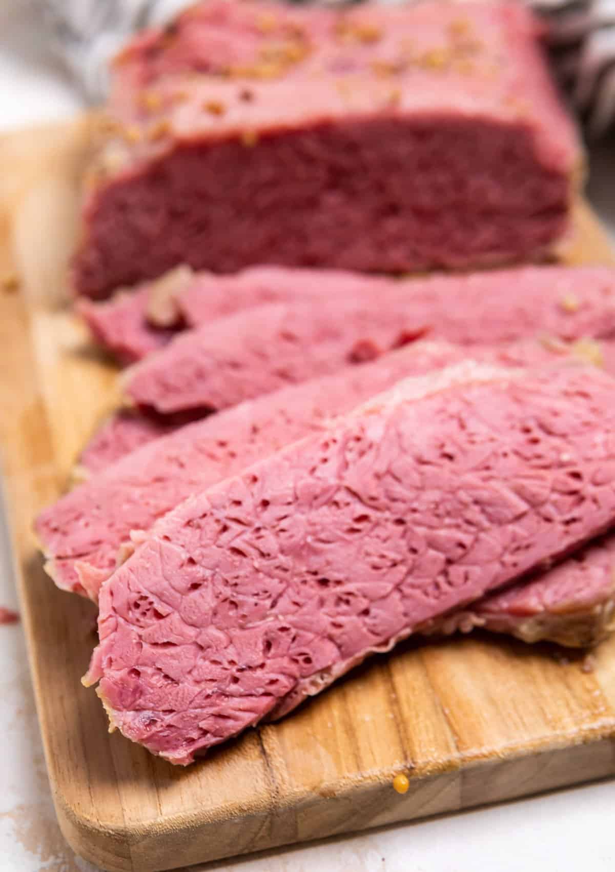 Corned beef on a cutting board