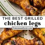 Grilled chicken drumsticks on plate topped with chopped parsley.