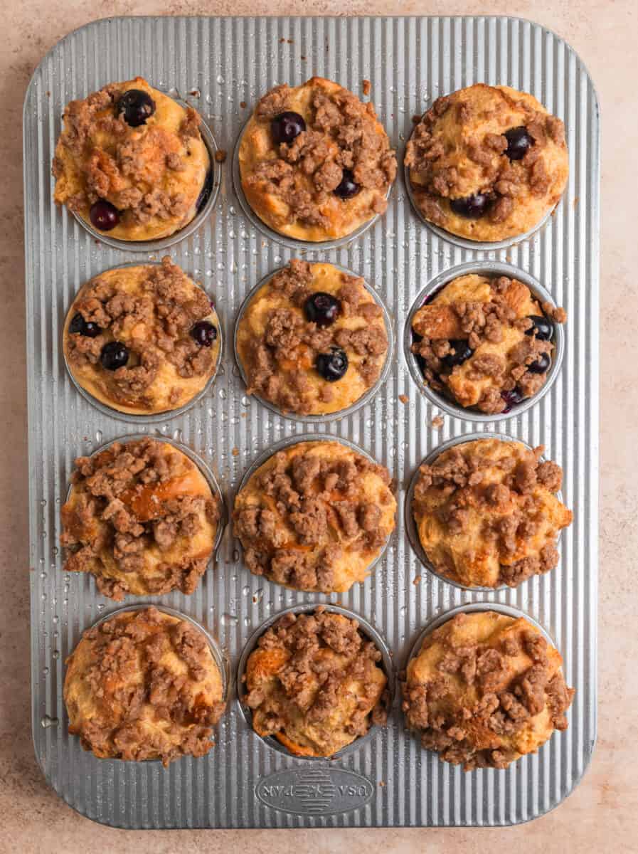 Baked French toast muffins in muffin tin.