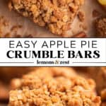 Overhead view of apple oatmeal bars and then side view of the bars.