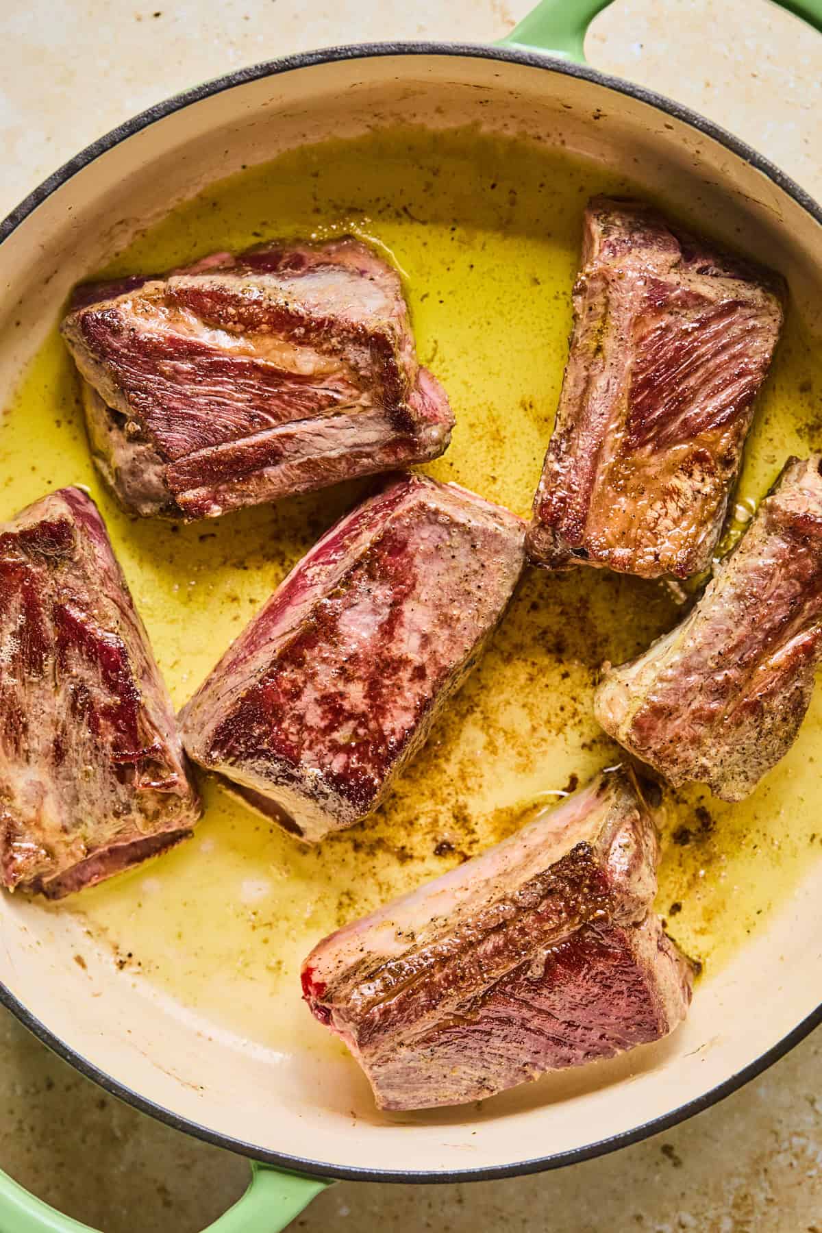 Seared short ribs in dutch oven.