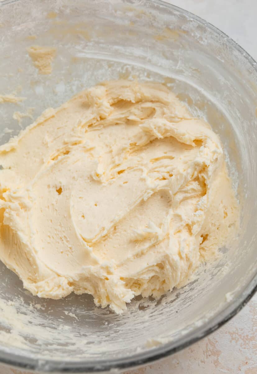 Butter and powdered sugar whipped together to make butter cream frosting.