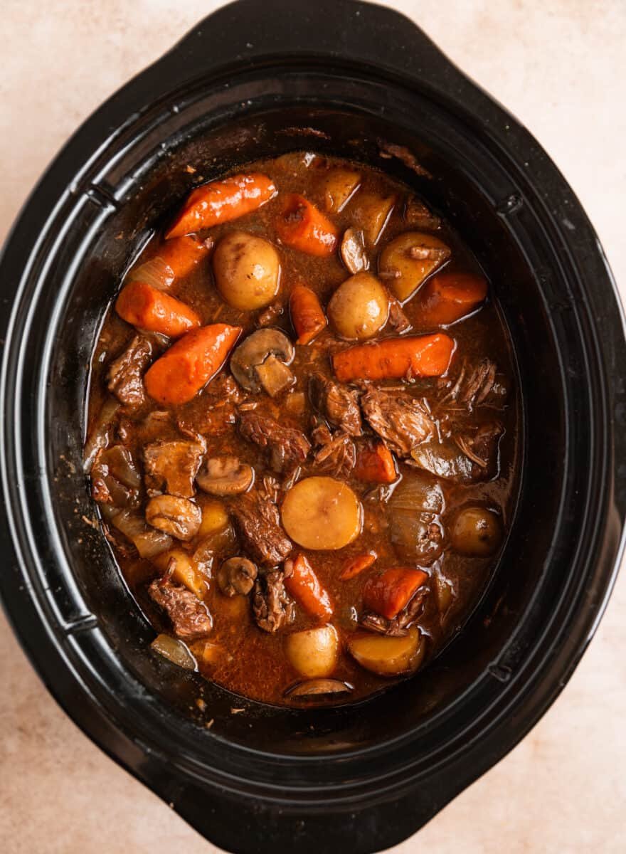 Beef stew after adding slurry to thicken.