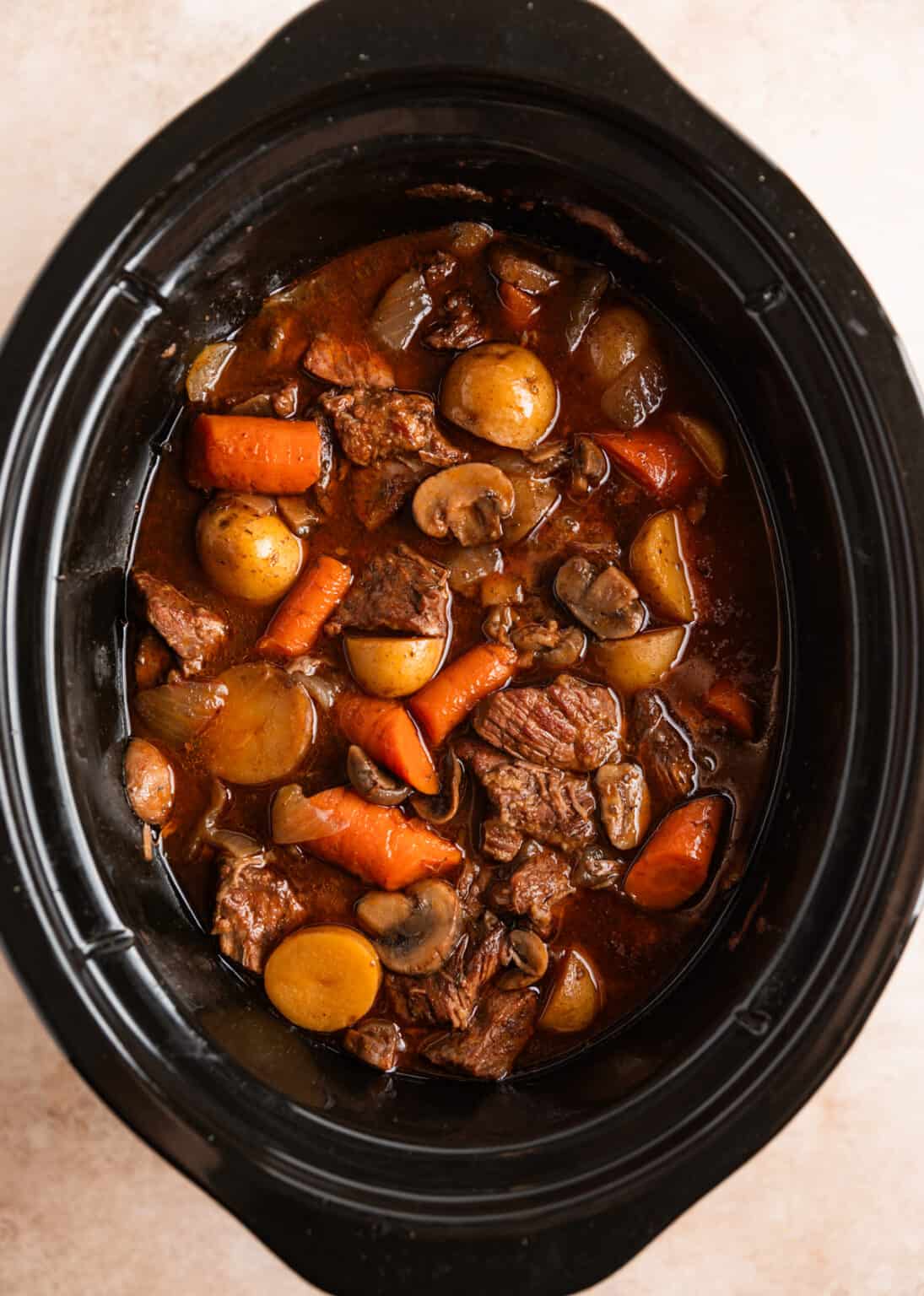 Slow Cooker Beef Mushroom Stew Recipe | Lemons + Zest