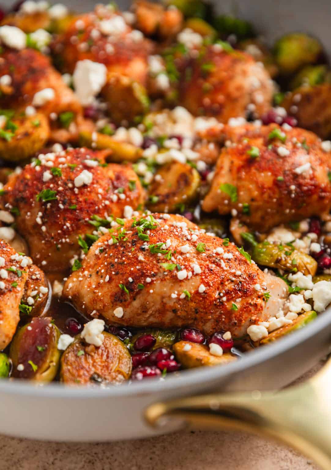 Dijon Balsamic Chicken Thighs and Brussels Sprouts Lemons + Zest