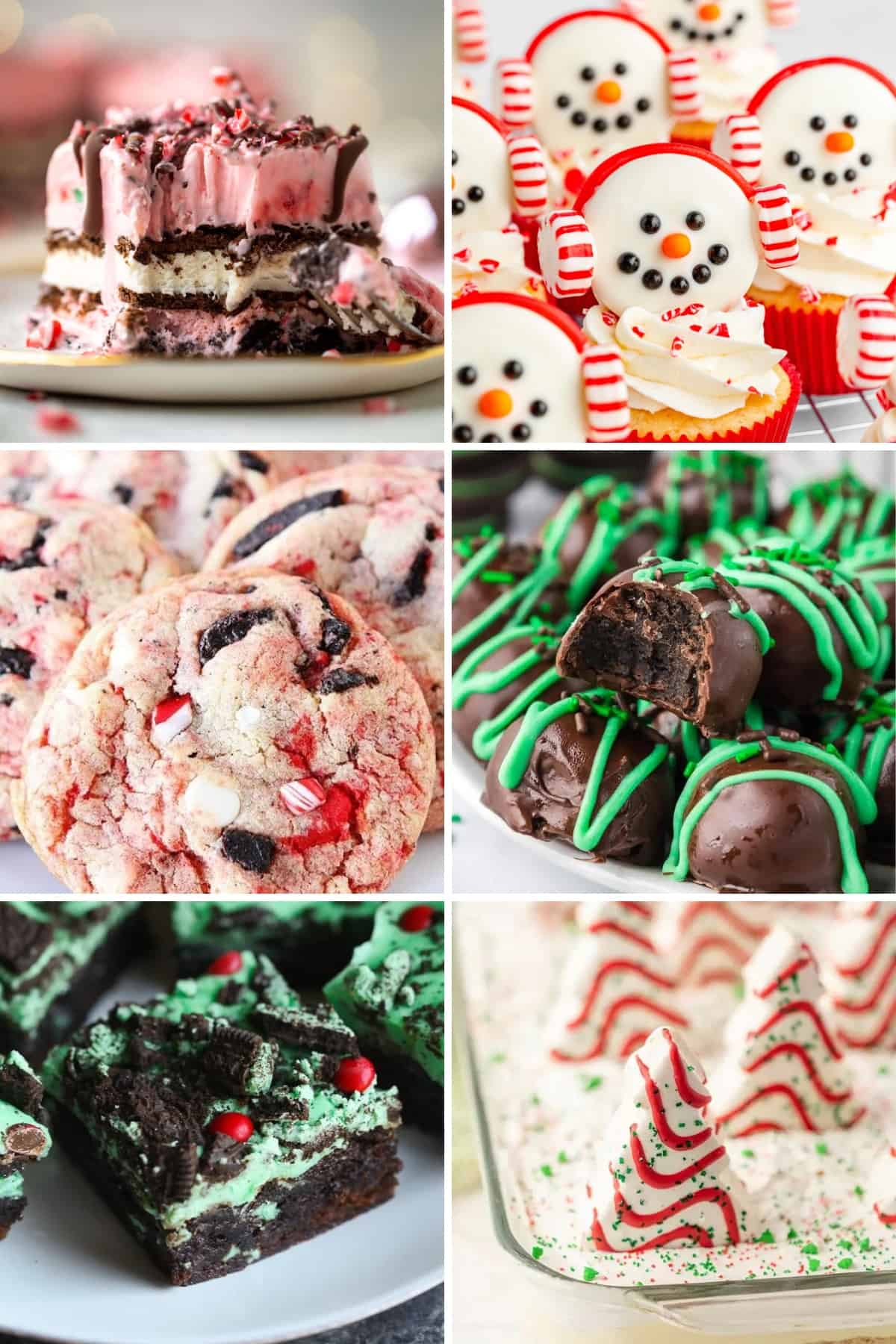 Peppermint Oreo ice cream cake, mint brownies and other Oreo Christmas recipes in picture collage.