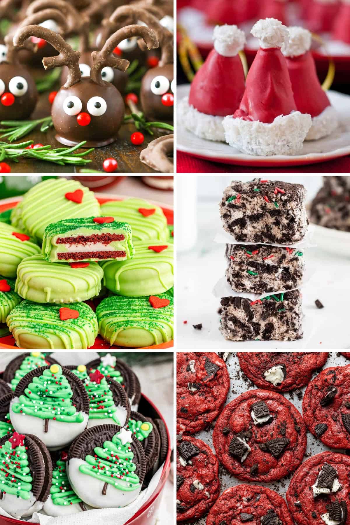 Collage of images showing a variety of Oreo Christmas recipes.