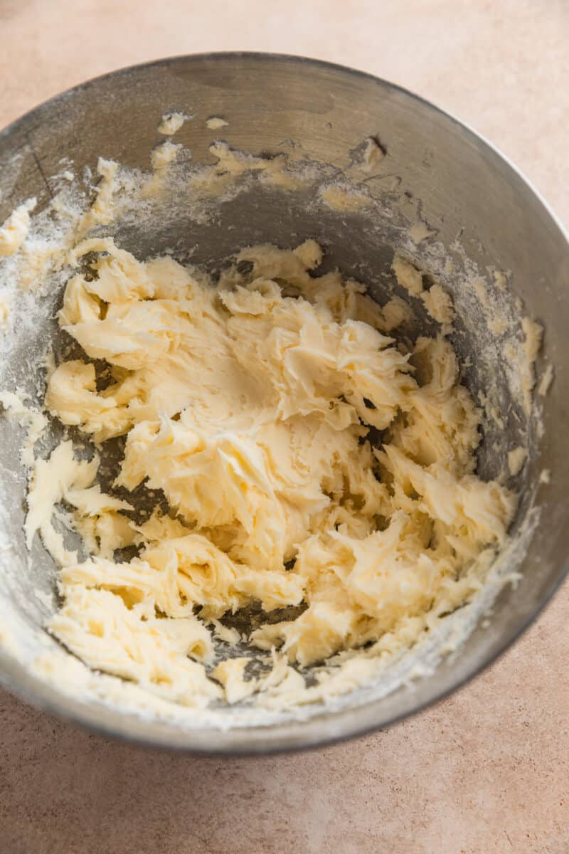 Butter creamed in mixing bowl.