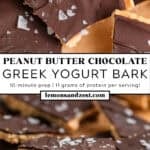 Peanut butter chocolate greek yogurt protein bark with sea salt on top.