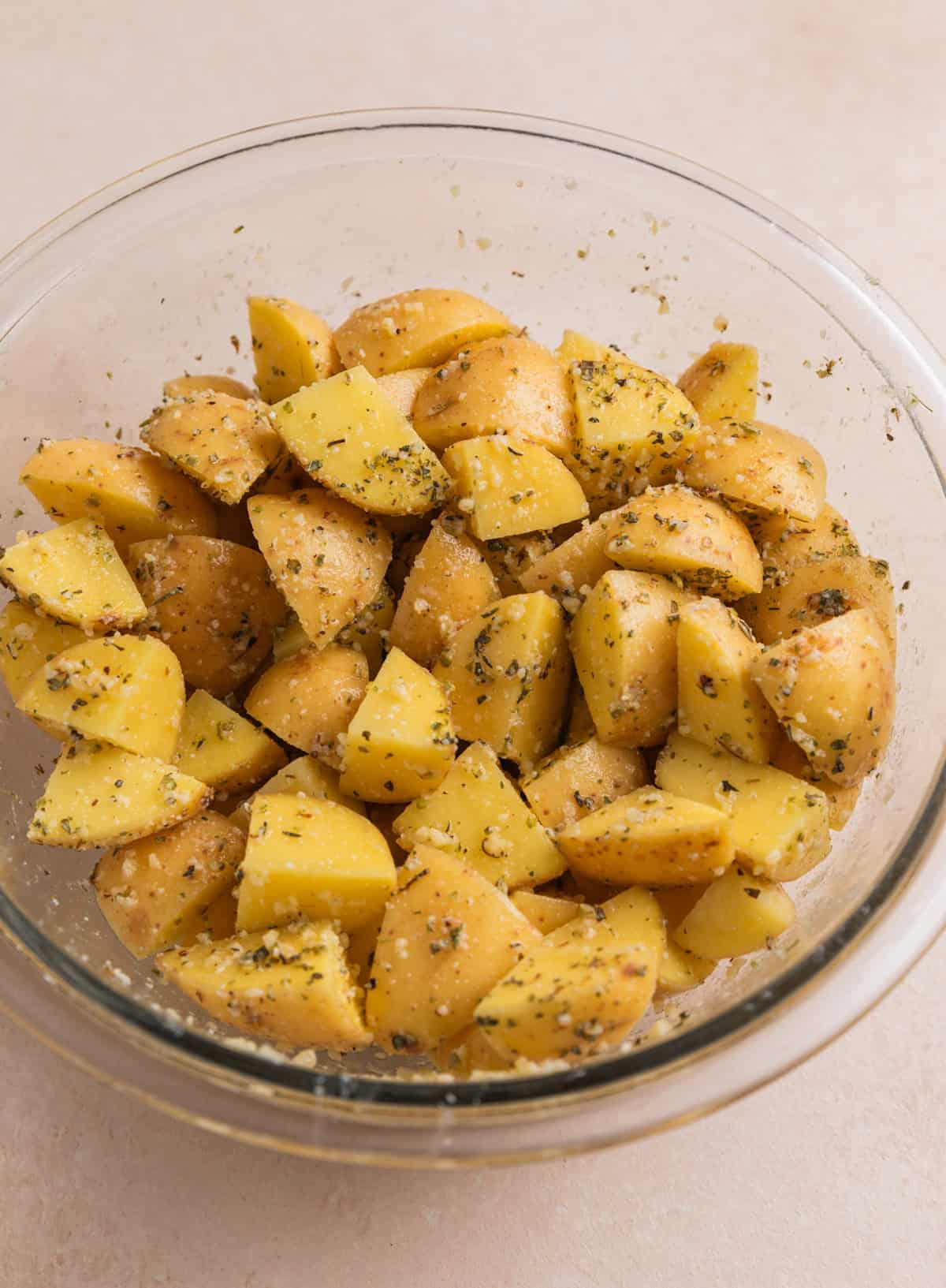 Oil and parmesan coated potatoes.