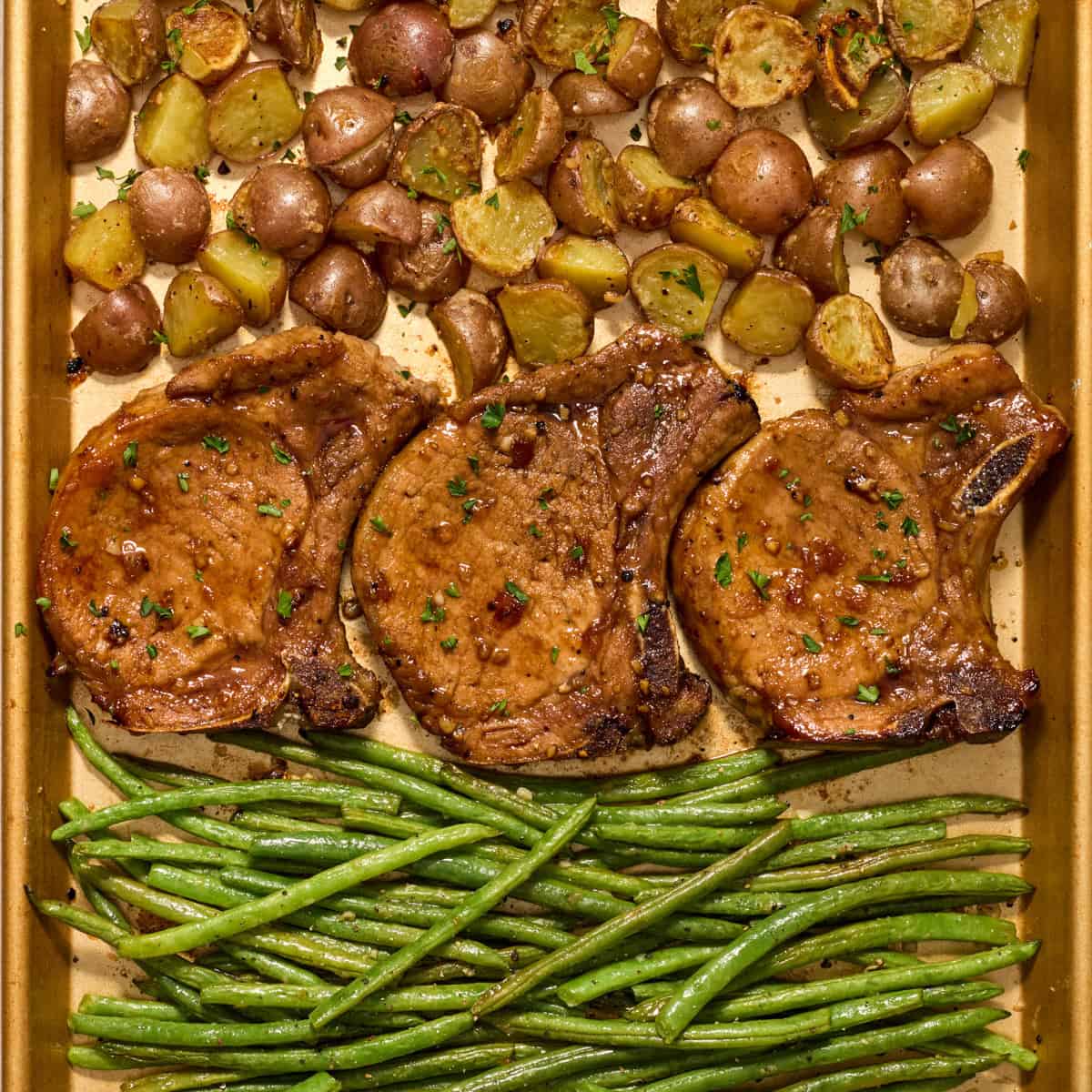 Sheet Pan Honey Garlic Pork Chop Dinner | Lemons & Zest