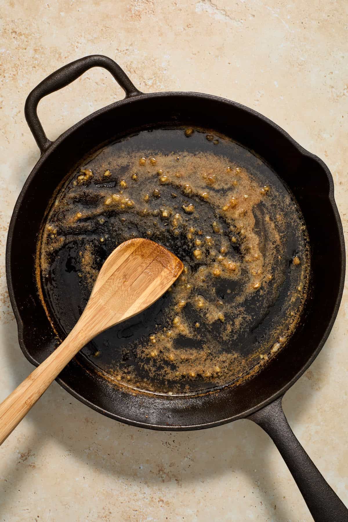 Butter and garlic sautéed in cast iron skillet.