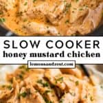 Crock pot with chicken topped with chopped parsley and then served on plate over mashed potatoes.