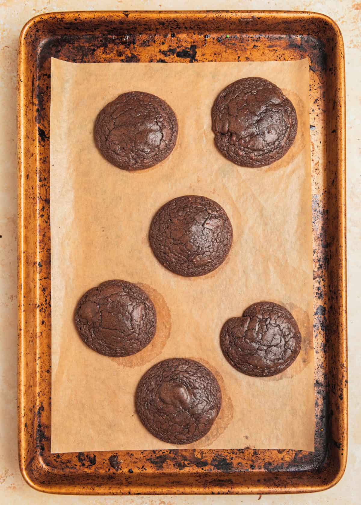 Brownie cookies on baking sheet.