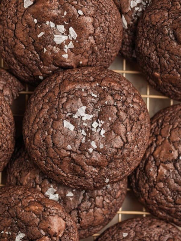 Brownie cookies topped with sea salt.