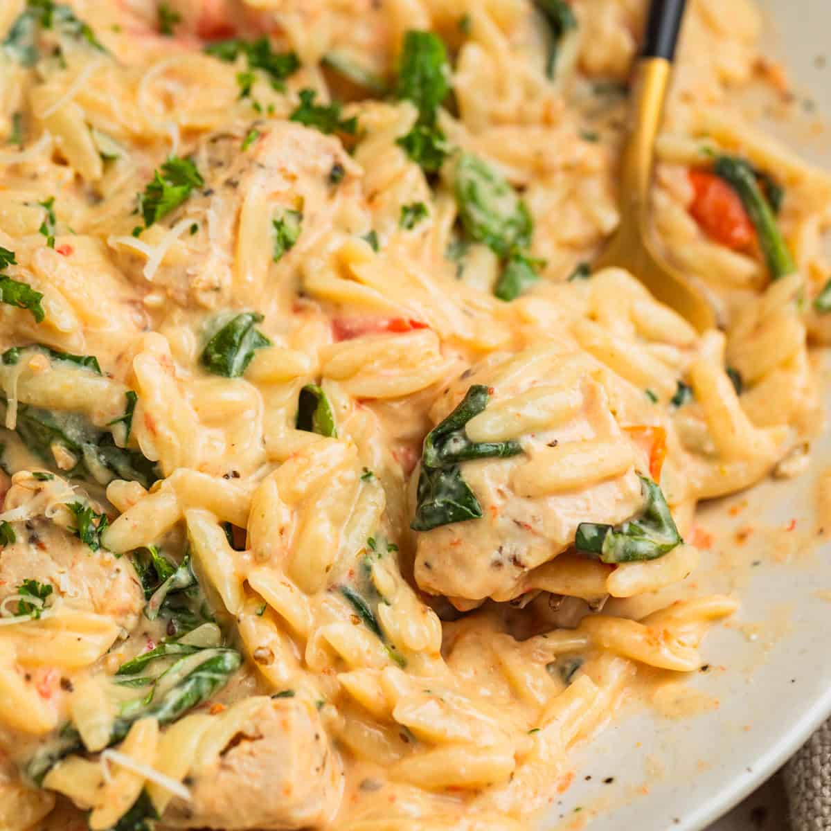 One-Pan Creamy Baked Chicken Orzo - Lemons & Zest