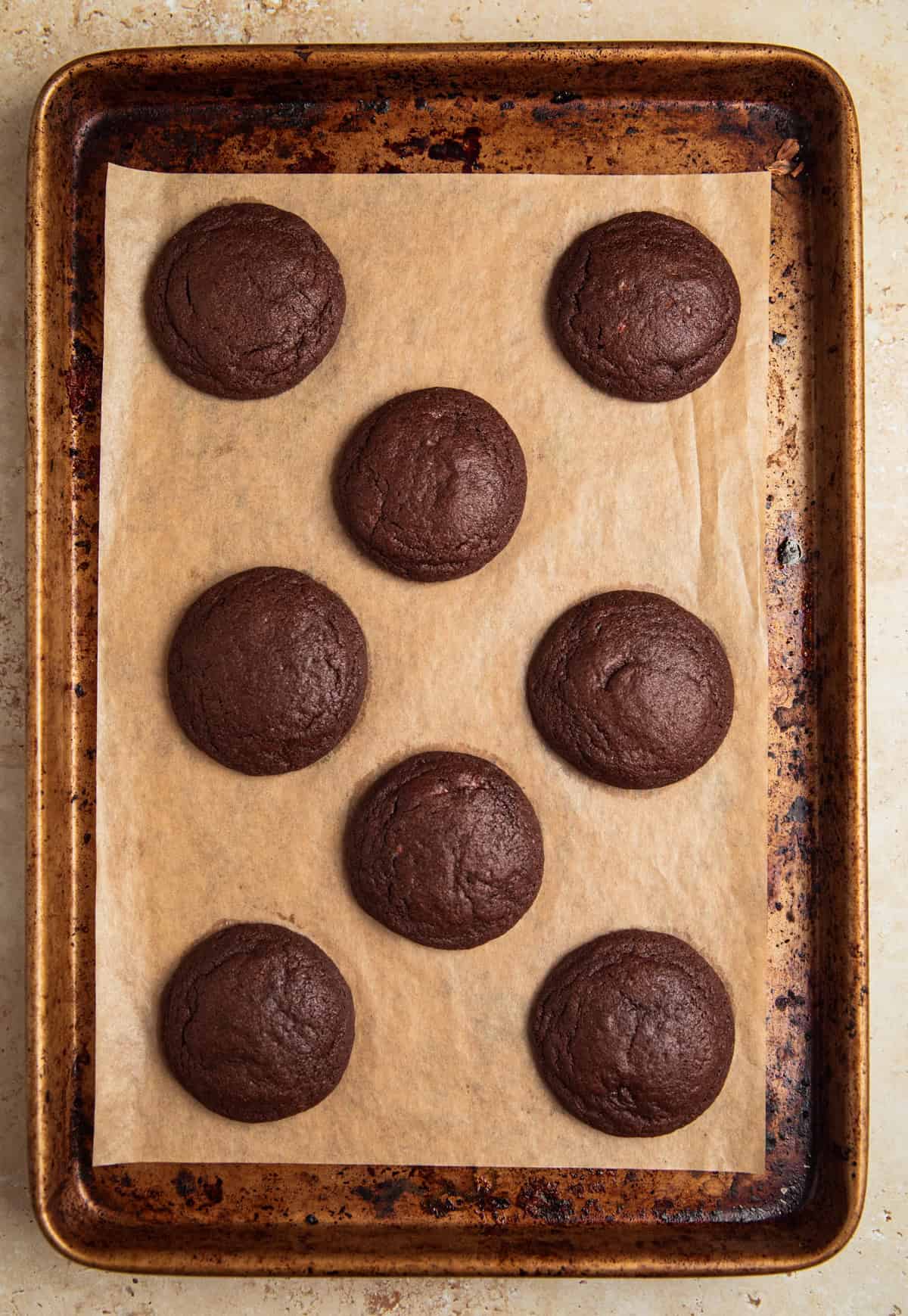Cookies fresh from the oven on cookie sheet.