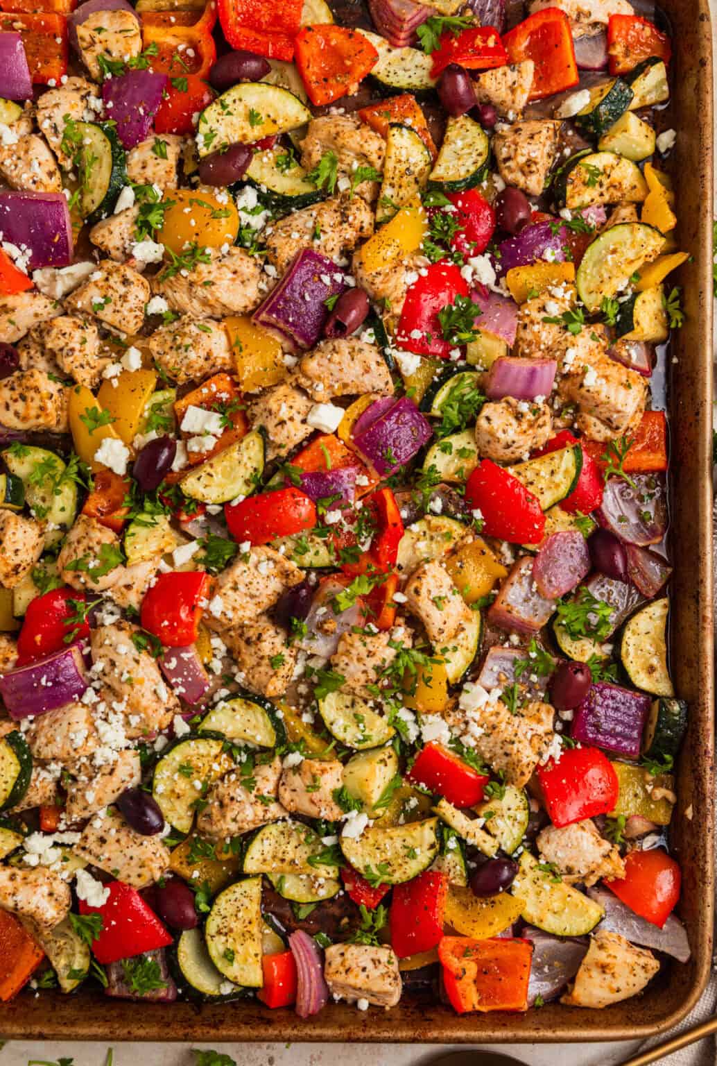 Greek Chicken Sheet Pan Dinner with Creamy Feta Yogurt Sauce | Lemons ...
