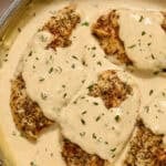 Pan with creamy garlic parmesan chicken.