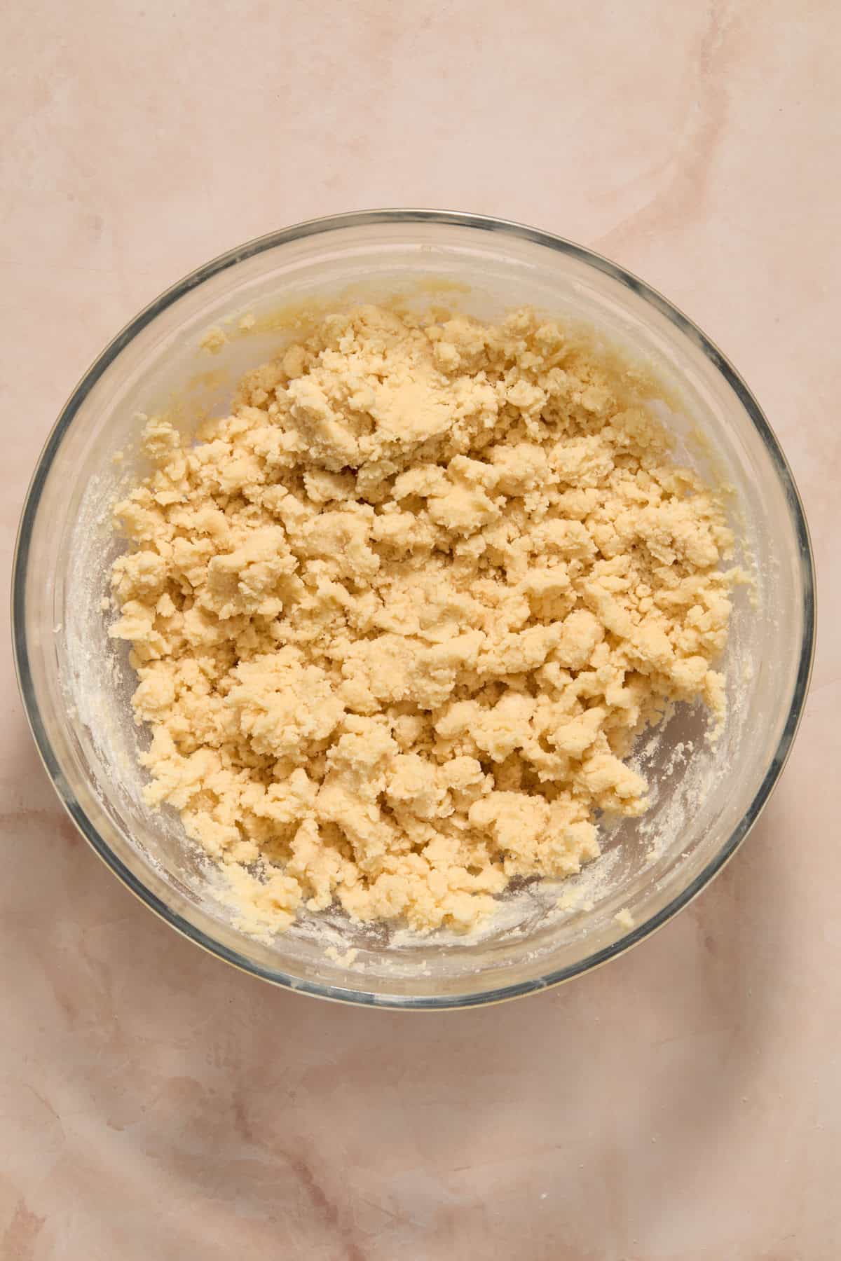 Shortbread cookie dough in bowl.