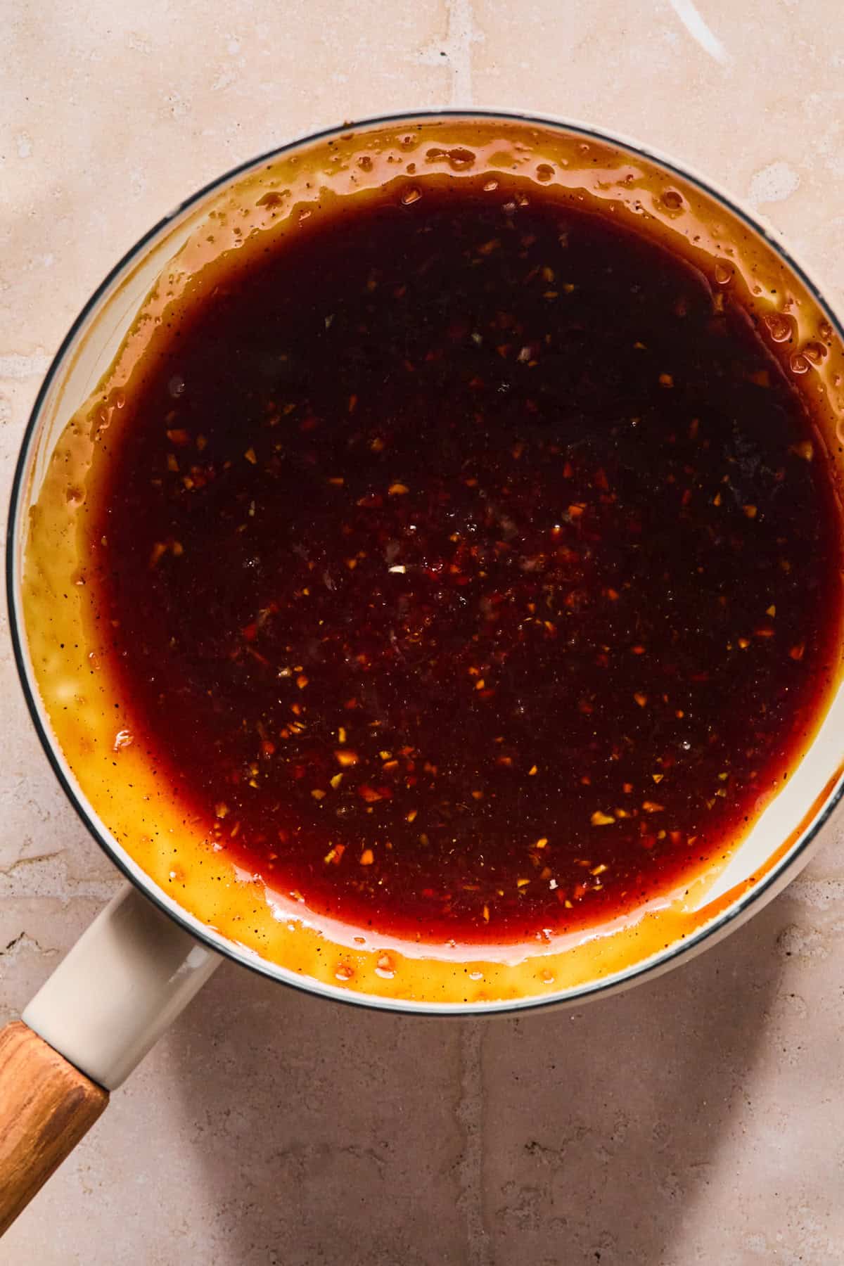Teriyaki sauce in pan.