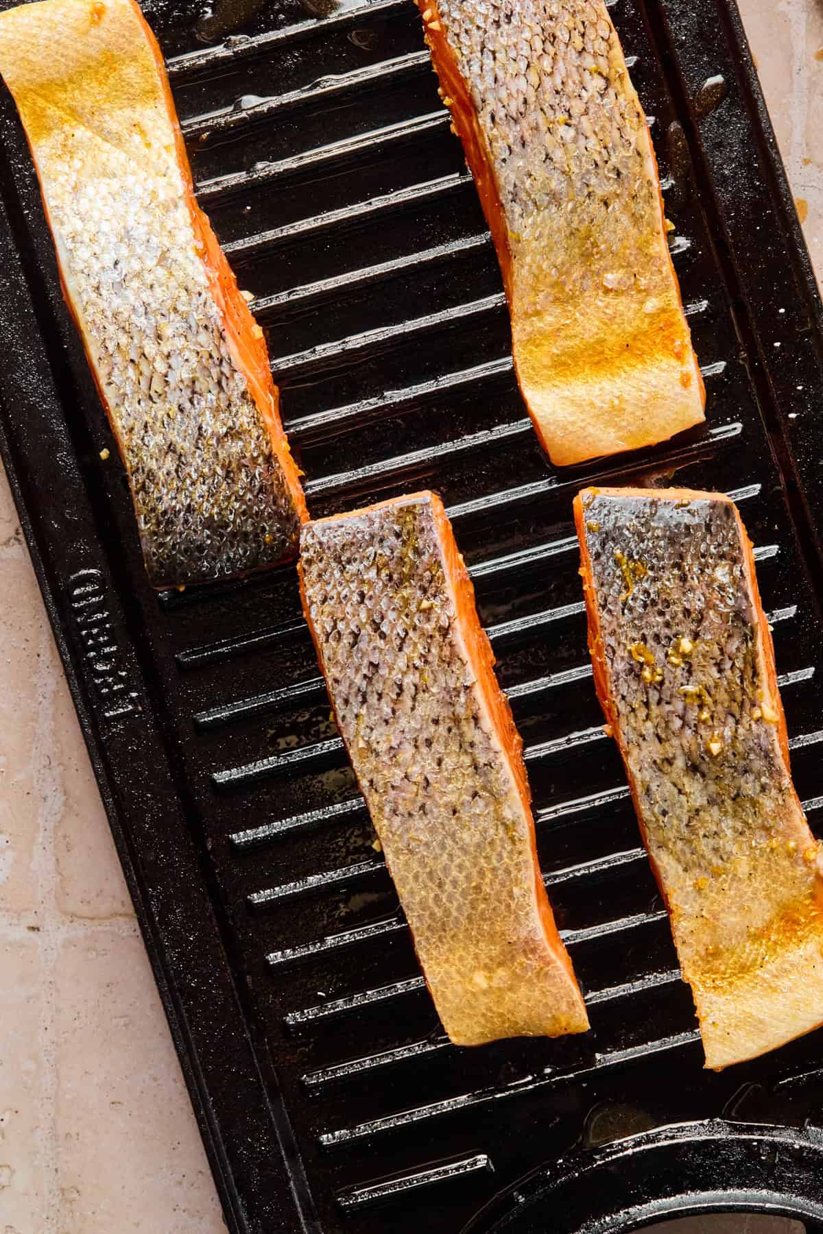Salmon filets on grill.