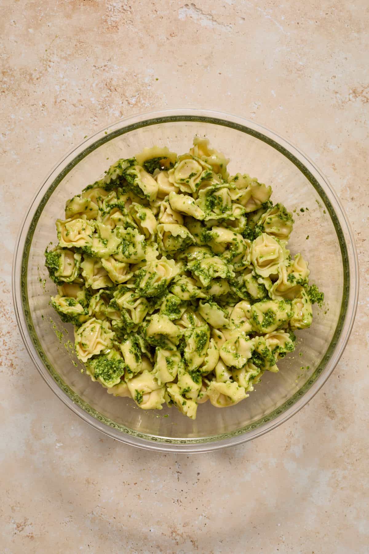 Pesto tossed with tortellini.