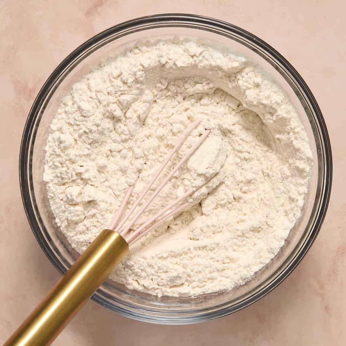 Dry ingredients whisked together in bowl.