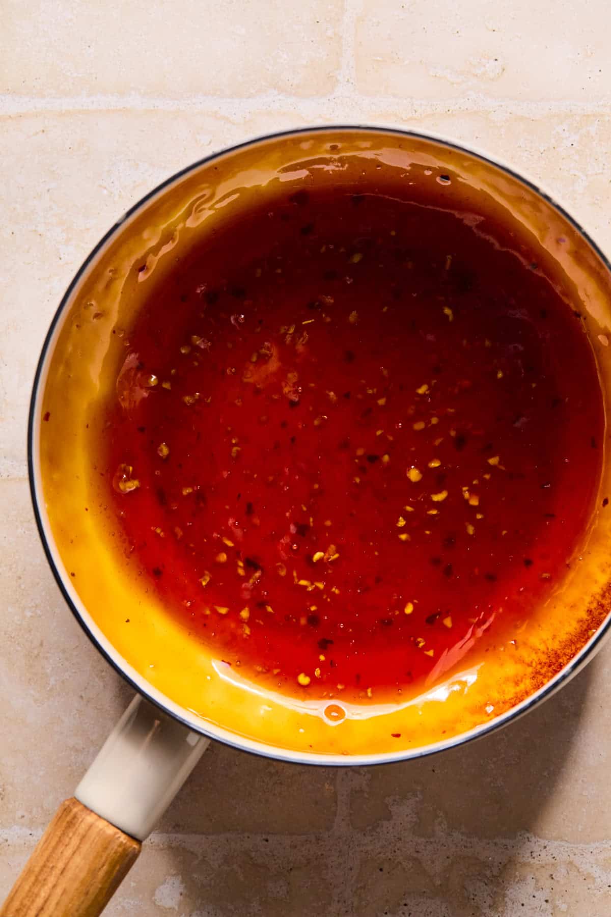 Teriyaki sauce in small sauce pan.