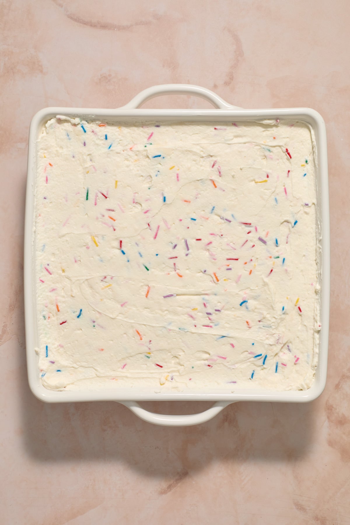 Funfetti Icebox cake prepped and ready to chill.