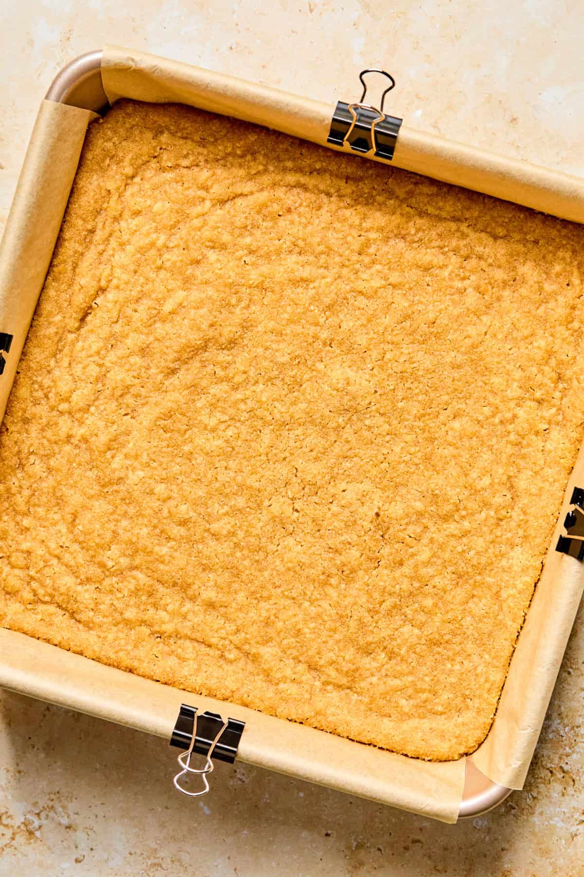 Baked Ritz cracker crust in pan.