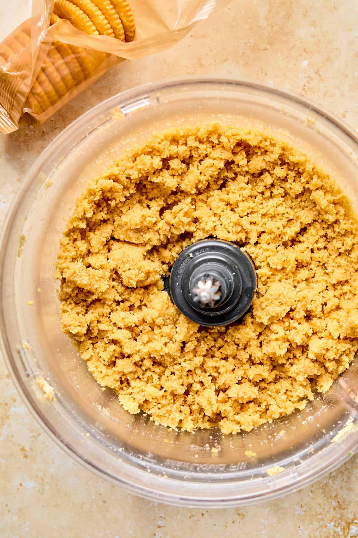 Ritz cracker crust mixture in food processor.