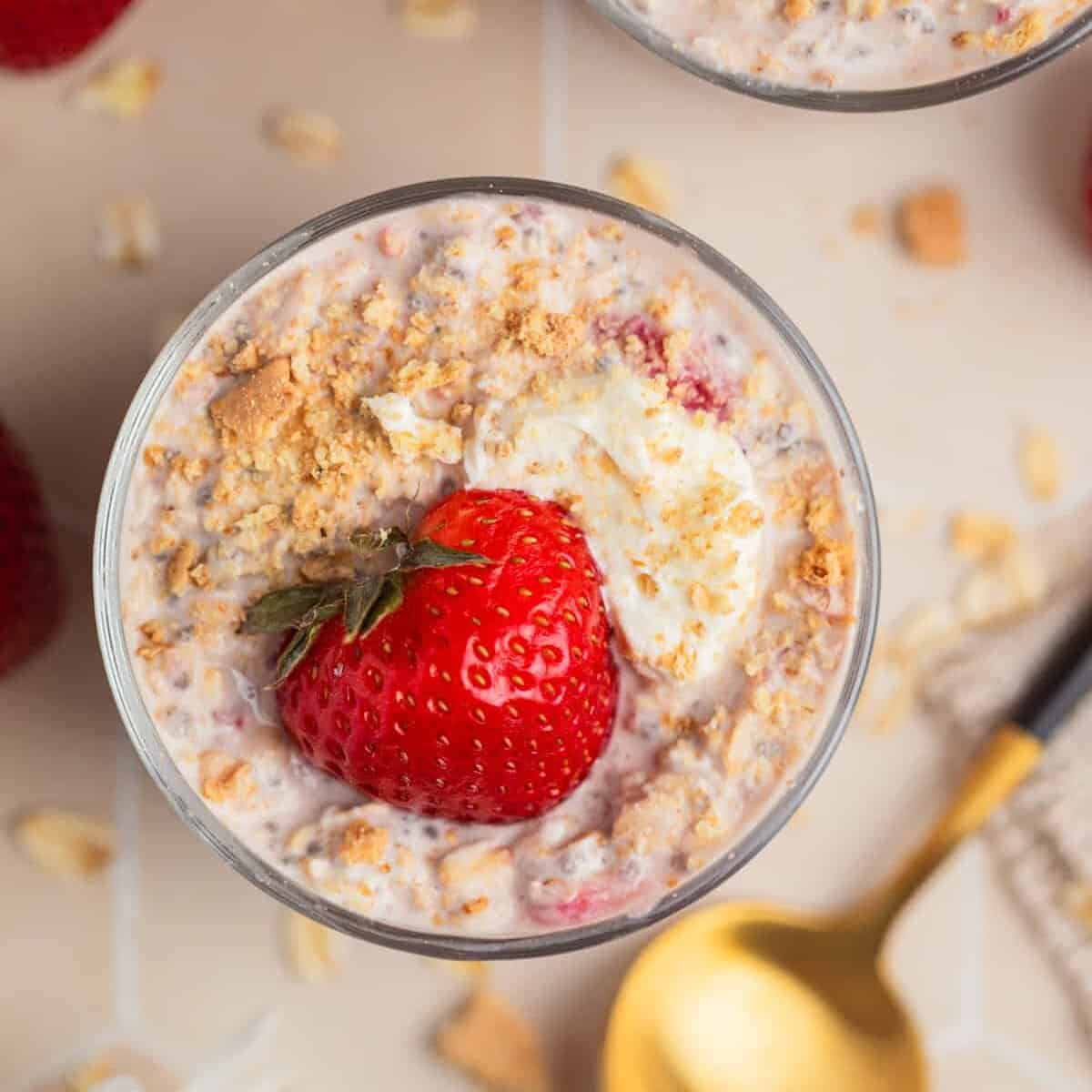 Jar with prepared oatmeal with berries.