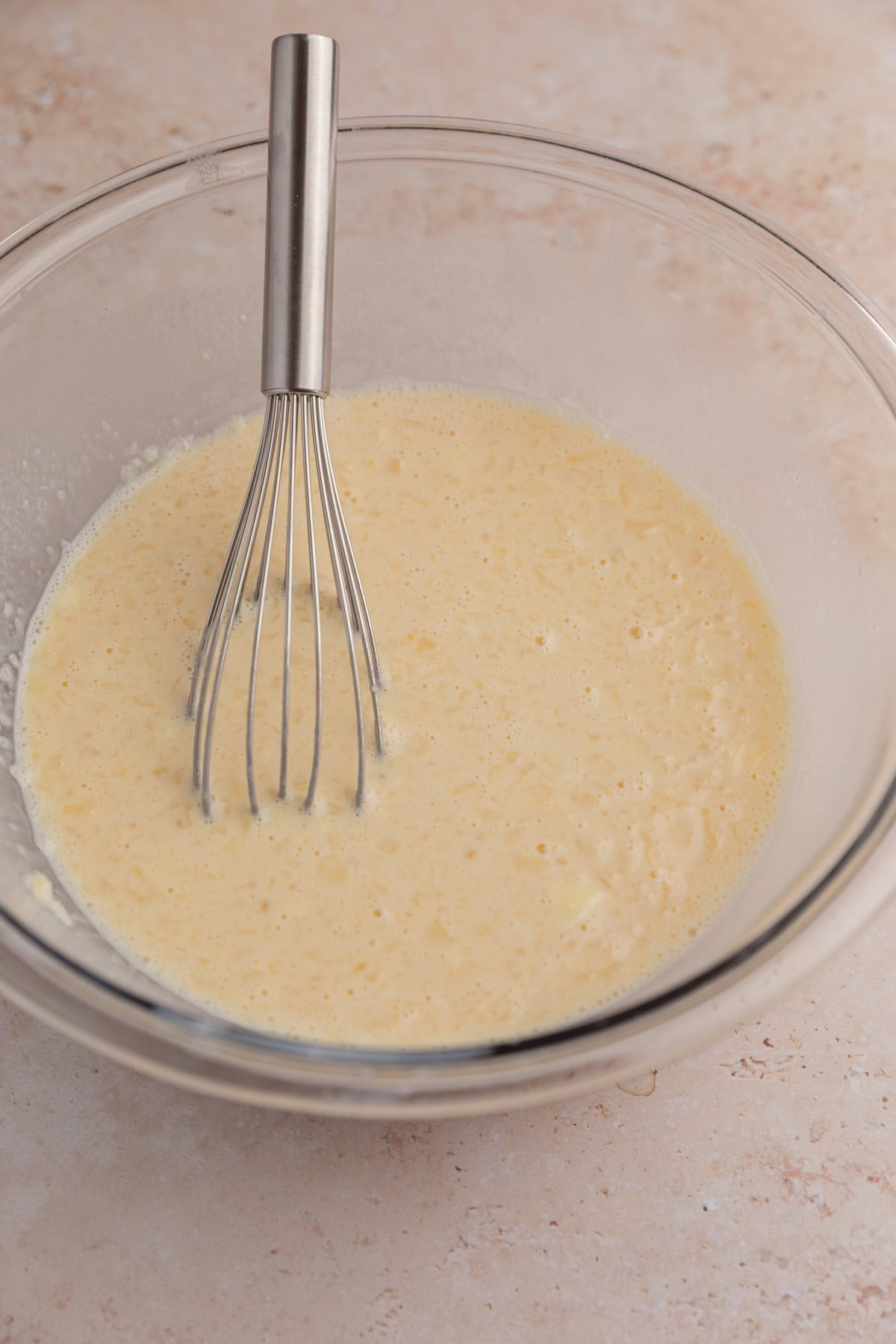 Whisk in wet ingredients in bowl.