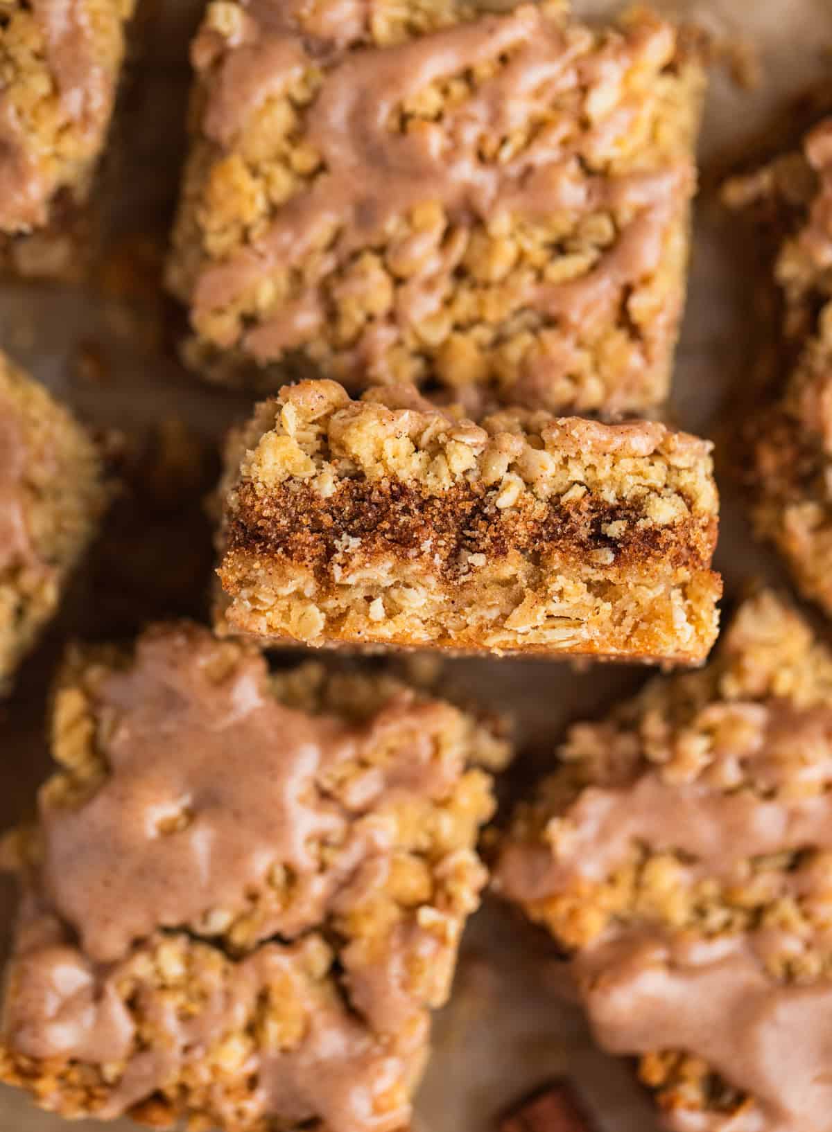 Side view of brown sugar cinnamon oatmeal bars.
