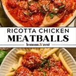 Pan with ricotta chicken meatballs in marinara and then over top of pasta with chopped basil and parmesan.