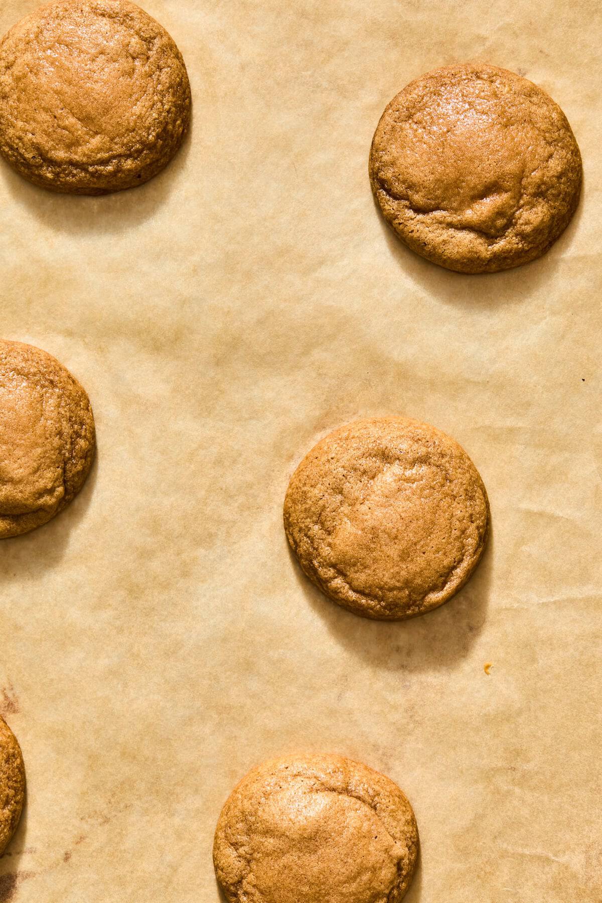 Baked brown sugar maple cookies on pan.