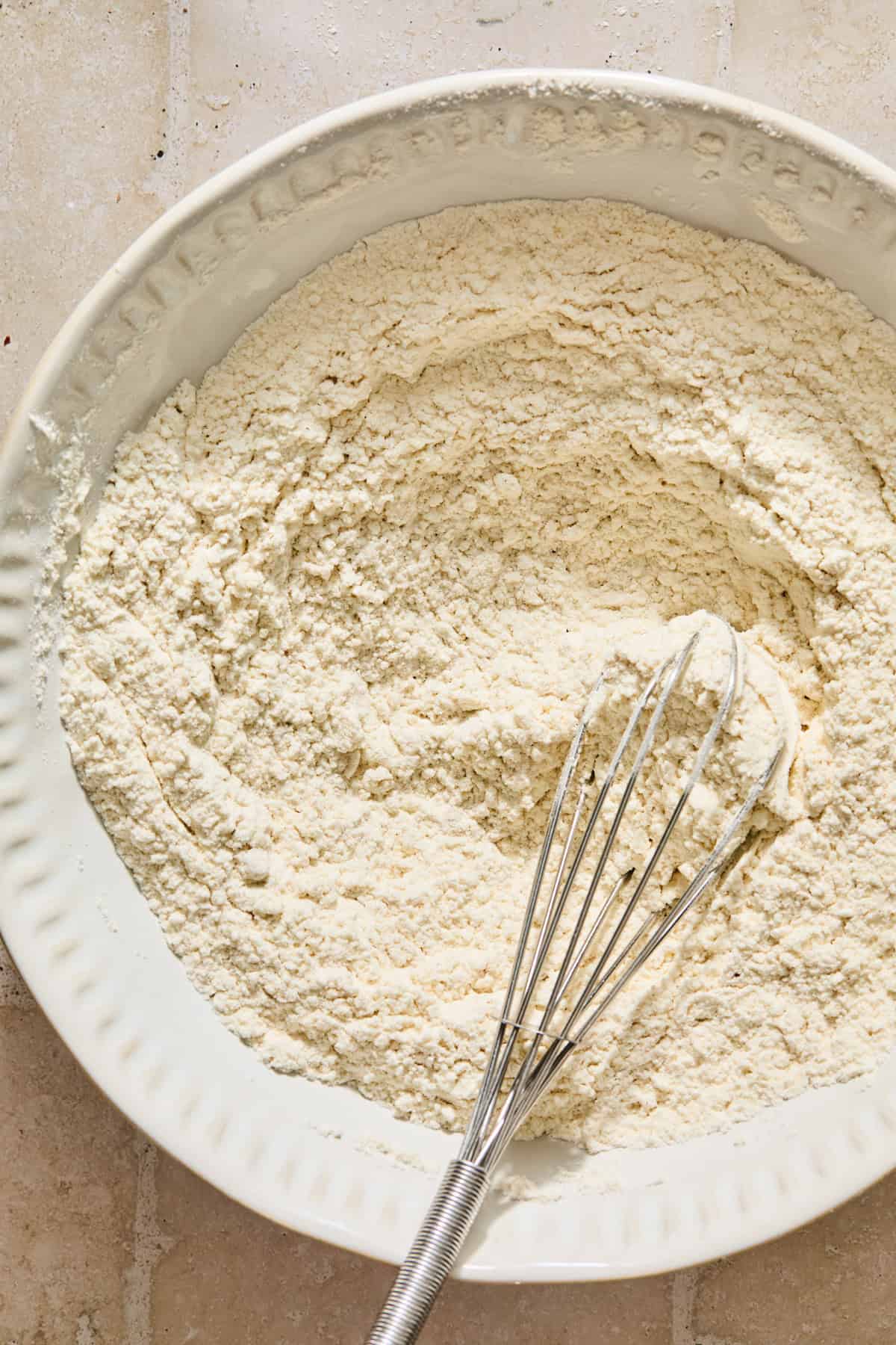 Dry ingredients whisked together in bowl.